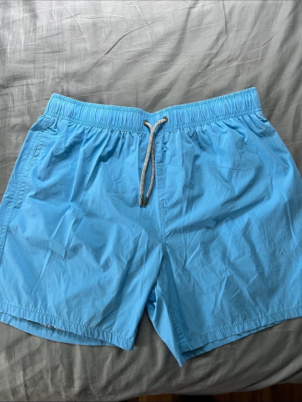 Men's Light Blue Swim Trunks - Elastic Waist with Drawstring